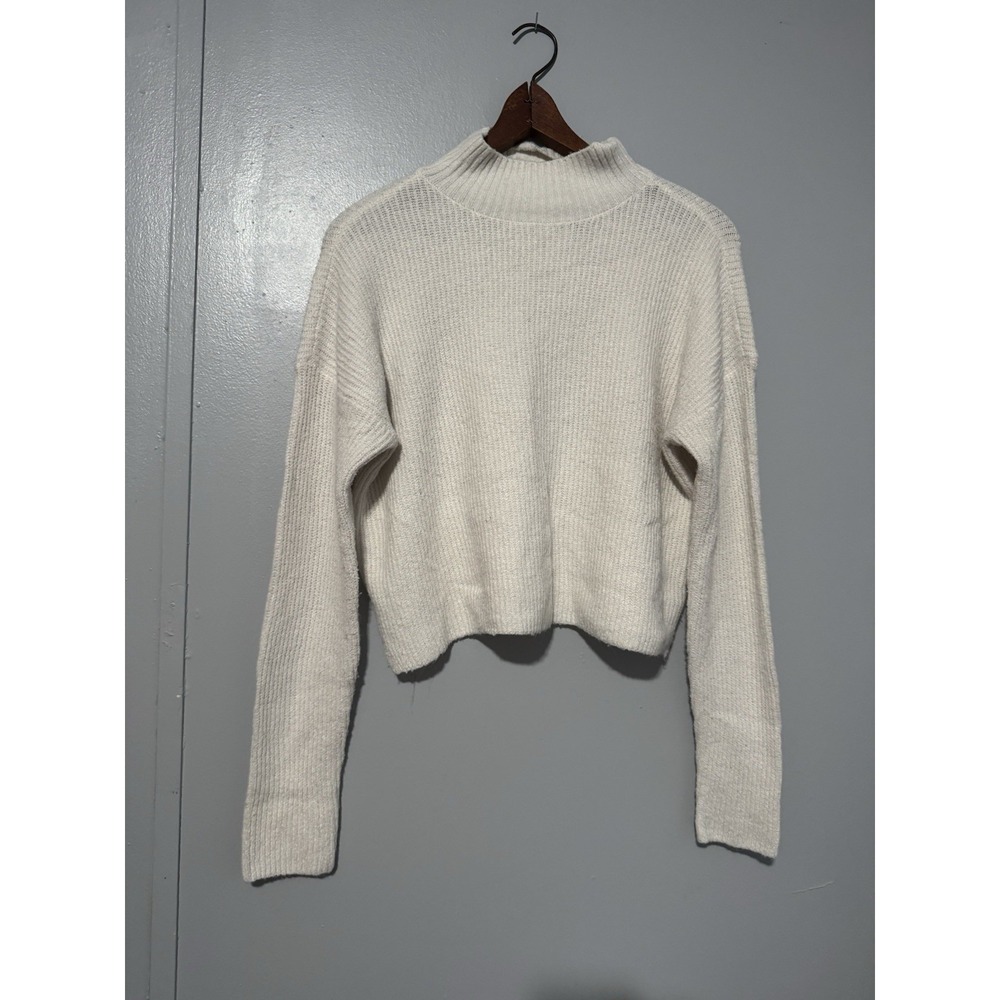 BP white Ribbed Cropped Boho Sweater Mockneck Longsleeve Small